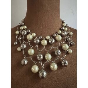 Brighton Glamour Faux Pearl Bib Statement Necklace 15-17.5 m" Whimsigoth Y2K